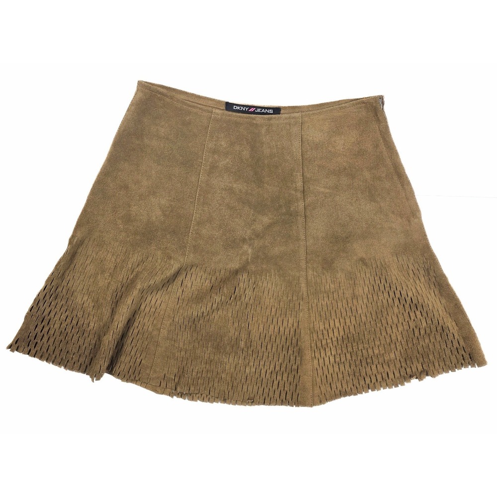 DKNY Brown Suede Pleated Textured Skirt Women's Size‎ Medium Vintage